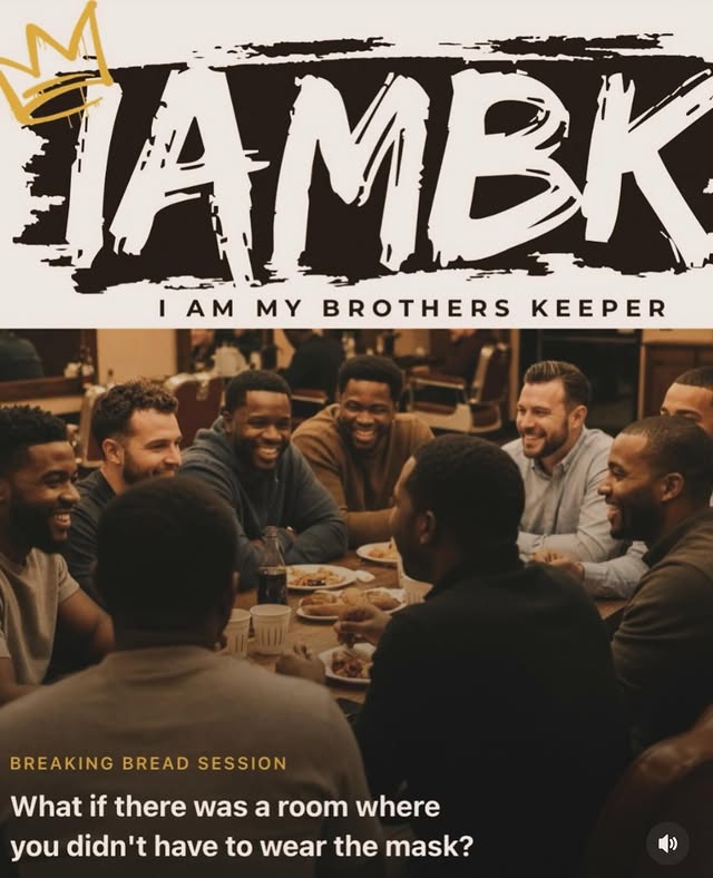 IAMBK Breaking Bread Session promo — men sharing a meal and conversation